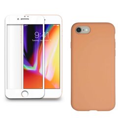 Силиконовый чехол «SoundBerry» оранжевый Full protection + защитное стекло для iPhone 7/8, белый цена и информация | Защитные пленки для телефонов | 220.lv