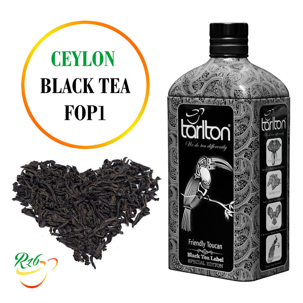 Ceilonas Melnā beramā lielo lapu tēja FOP1 FRIENDLY TOUCAN elegantā metāla pudelē, Pure Ceylon Black tea FOP1, Tarlton, 150 g цена и информация | Tēja | 220.lv