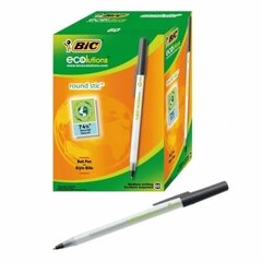 BIC Ballpoint pens ECO ROUND STIC 1.0 mm black, Pouch 60 pcs 256644 Ecolutions an Ecologic version of BIC popular Round Stic. Made from 74% recycled materials. Slim transparent barrel with cap and clip matching ink color. PVC free product. Fine tip 1,0 mm, writing size 0,30 m. цена и информация | Письменные принадлежности | 220.lv