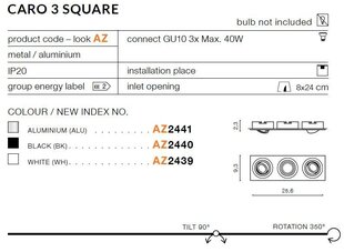 Azzardo iebūvējamais gaismeklis Caro 3 Square AZ2440 cena un informācija | Iebūvējamās lampas, LED paneļi | 220.lv