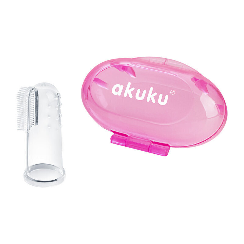 Birste-masažieris zobiem, silikona ar kastīti Akuku, rozā, A0265 цена и информация | Higiēnas preces bērniem | 220.lv