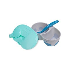 Akuku тарелка двойная с ложкой, серая / синяя, A0303 цена и информация | Детская посуда, контейнеры для молока и еды | 220.lv