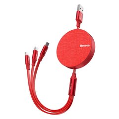 Кабель Baseus Fabric Retractable USB - micro USB / Lightning / USB-C с 3.5A 1,2 м, красный (CAMLT-BY09) цена и информация | Кабели для телефонов | 220.lv