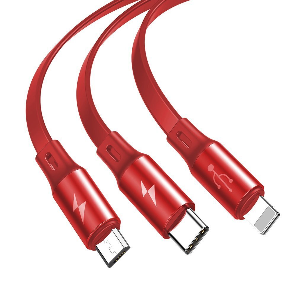 Baseus USB - micro USB / Lightning / USB-C Cable, 1,2 m, sarkans cena un informācija | Savienotājkabeļi | 220.lv