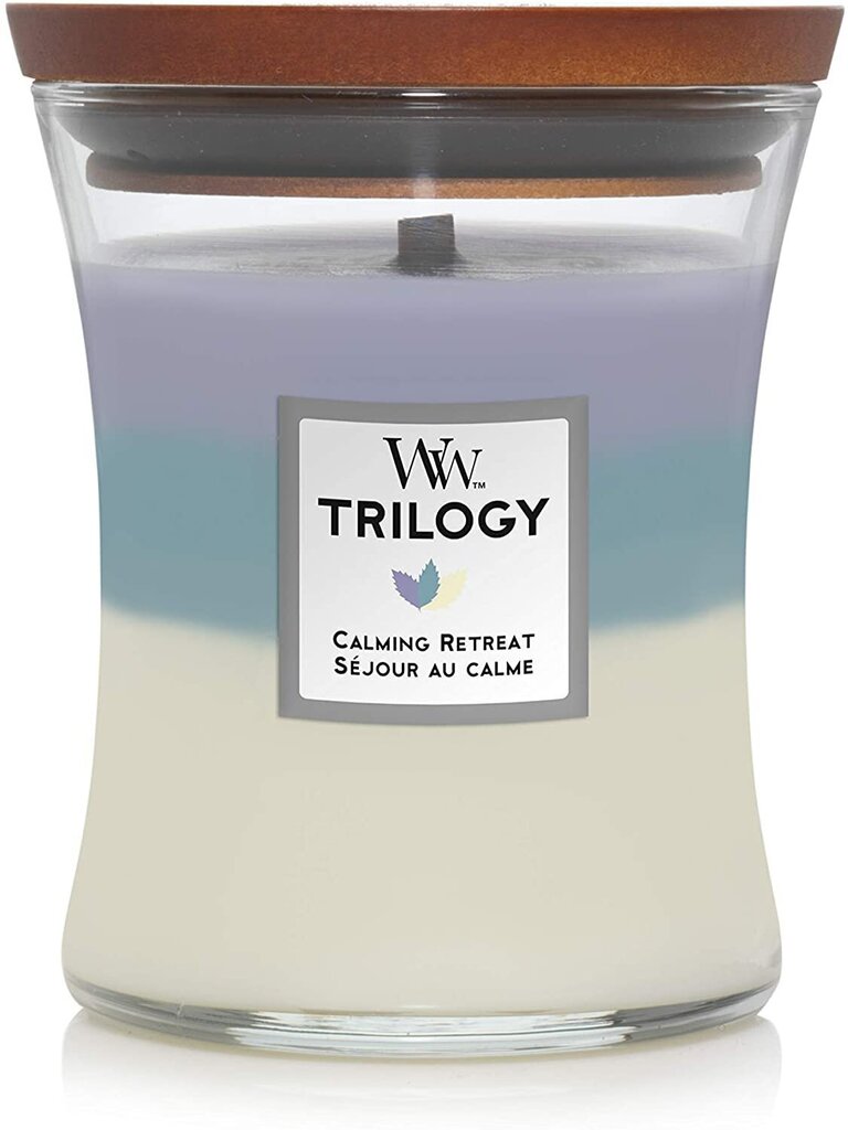 WoodWick aromātiska svece Trilogy Calming Retreat, 275 g cena un informācija | Sveces un svečturi | 220.lv