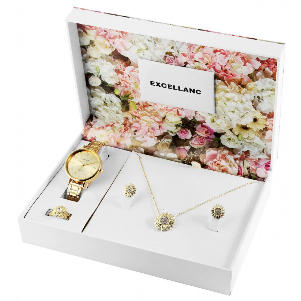 Sieviešu dāvanas komplekts Excellanc - pulkstenis ar auskaru pāri, gredzenu un kaklarotu цена и информация | Sieviešu pulksteņi | 220.lv