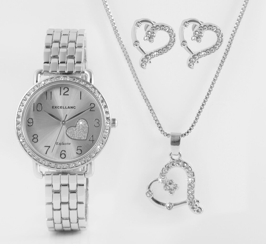 Sieviešu dāvanu komplekts Excellanc - pulkstenis, kaklarota ar kulonu un auskari cena un informācija | Sieviešu pulksteņi | 220.lv