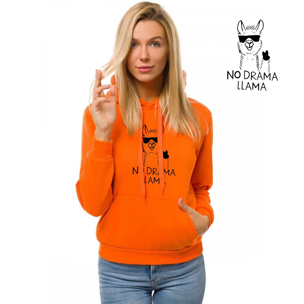 Oranžs sieviešu džemperis ar kapuci "No drama Lama", JS / W02-45565 cena un informācija | Jakas sievietēm | 220.lv