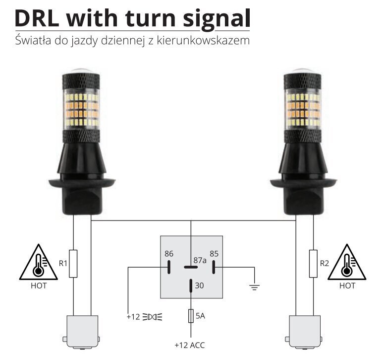 LED DRL spuldzes ar pagrieziena funkciju. Saderīga ar PY21W spuldzi. цена и информация | Auto spuldzes | 220.lv