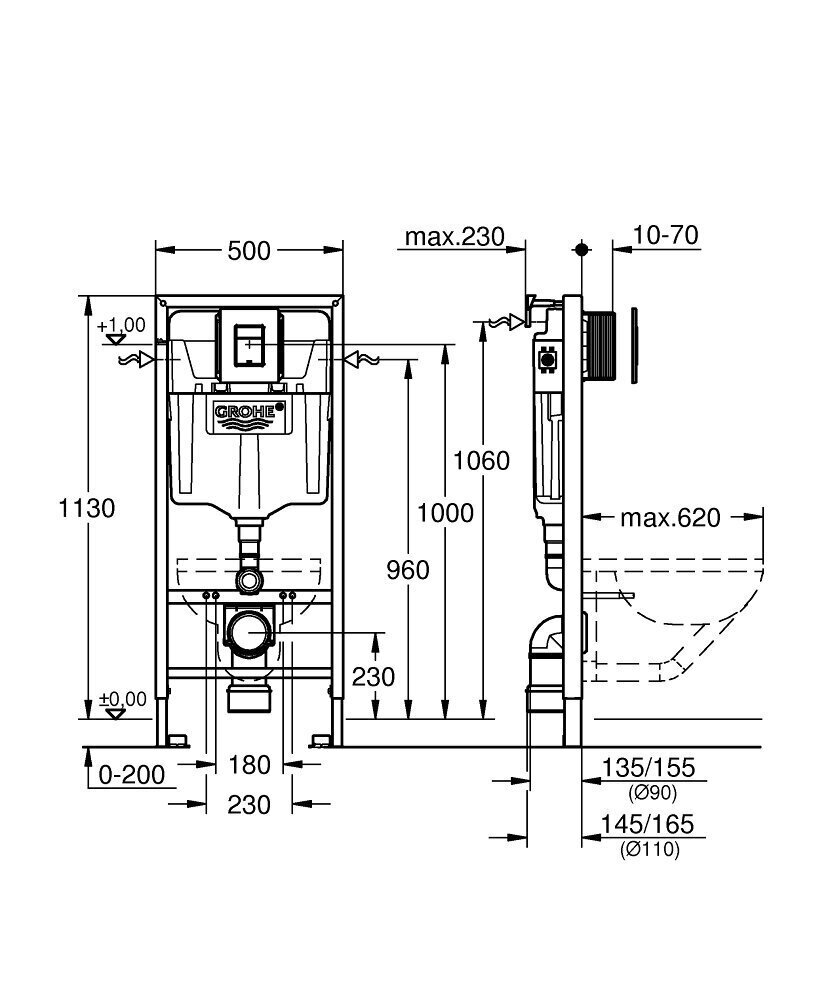 Grohe Solido 3in1 WC slēptais rāmis ar melnu pogu Even un stiprinājumiem, 38811KF0 цена и информация | Piederumi tualetes podiem un bidē | 220.lv