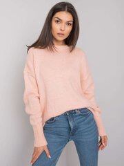 RUE PARIS Jasnoróżowy sweter damski z dekoltem na plecach Light pink ONE цена и информация | Женские кофты | 220.lv