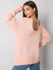 RUE PARIS Jasnoróżowy sweter damski z dekoltem na plecach Light pink ONE цена и информация | Женские кофты | 220.lv