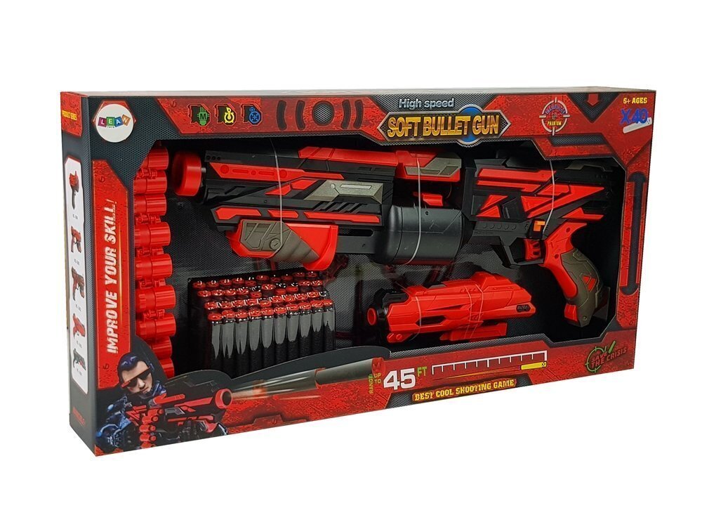 Pistole Lean Toys Soft Bullet Gun 40 putuplasta patronas cena un informācija | Rotaļlietas zēniem | 220.lv