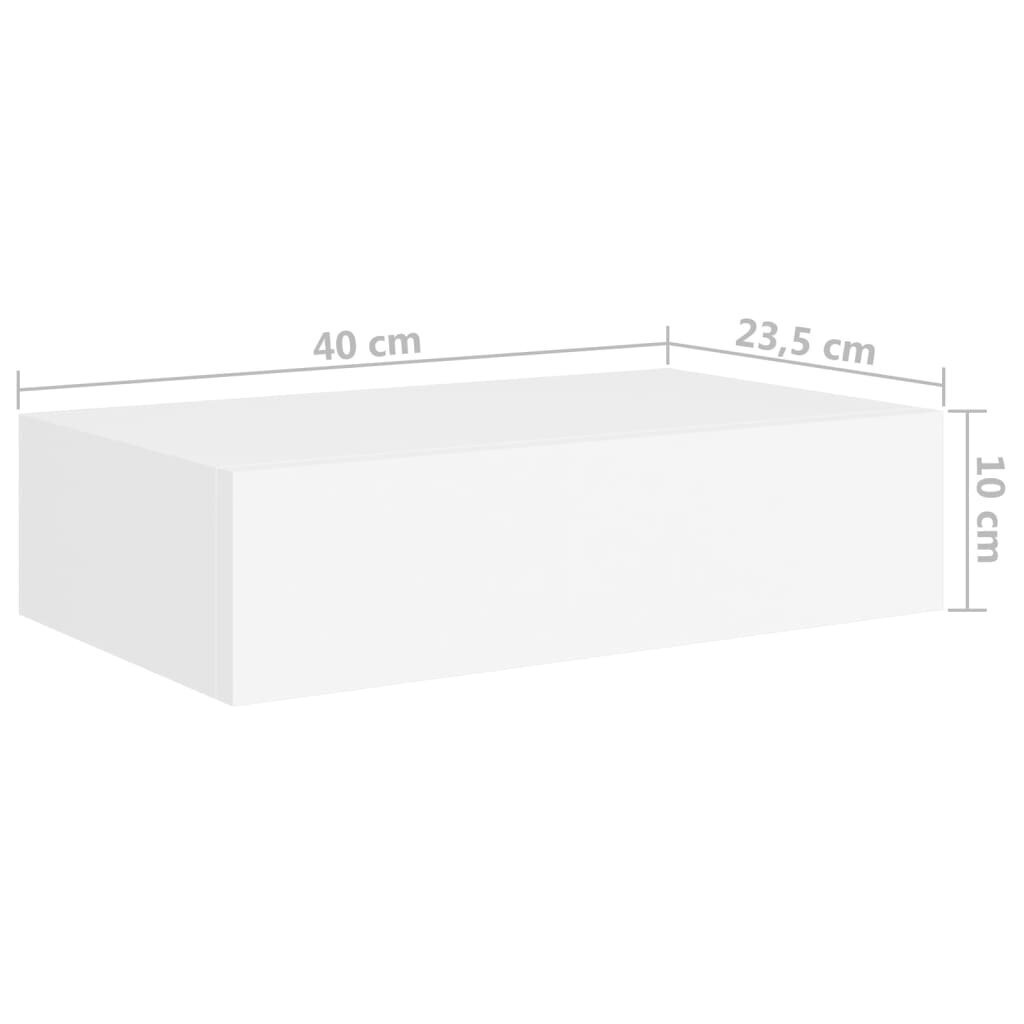 Sienas plaukts ar atvilktni, 40x23,5x10 cm, balts cena un informācija | Plaukti | 220.lv