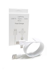 Кабель Hallo USB / Lightning-microUSB-Type-C для передачи данных и быстрой зарядки, 1 м, белый цена и информация | Кабели для телефонов | 220.lv