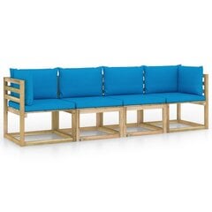 Četrvietīgs dārza dīvāns ar ziliem spilveniem цена и информация | Комплекты уличной мебели | 220.lv