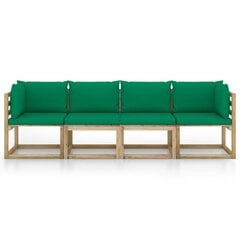 Četrvietīgs dārza dīvāns ar zaļiem spilveniem cena un informācija | Dārza mēbeļu komplekti | 220.lv