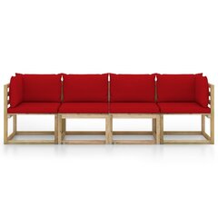 Četrvietīgs dārza dīvāns ar sarkaniem spilveniem цена и информация | Комплекты уличной мебели | 220.lv