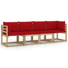 Četrvietīgs dārza dīvāns ar sarkaniem spilveniem цена и информация | Комплекты уличной мебели | 220.lv