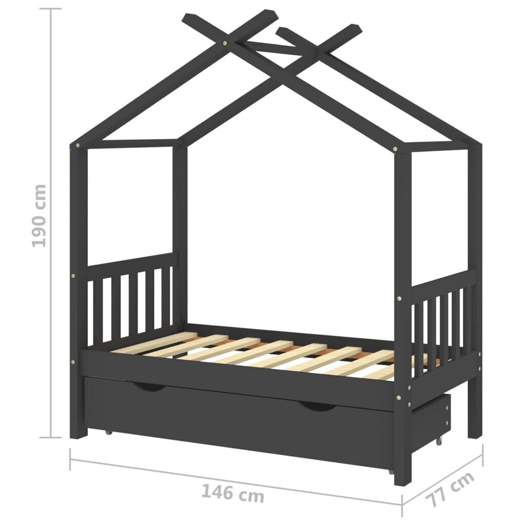 Bērnu gultas rāmis ar atvilktni, 70x140 cm, pelēks cena un informācija | Bērnu gultas | 220.lv