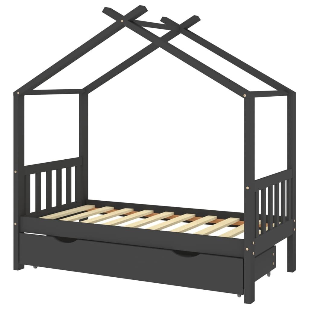 Bērnu gultas rāmis ar atvilktni, 80x160 cm, pelēks cena un informācija | Bērnu gultas | 220.lv