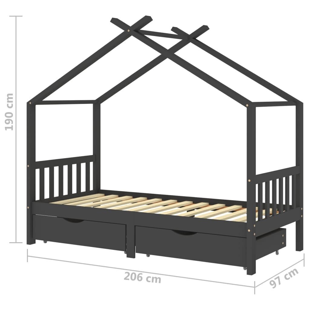 Bērnu gultas rāmis ar atvilktnēm, 90x200 cm, pelēks цена и информация | Bērnu gultas | 220.lv