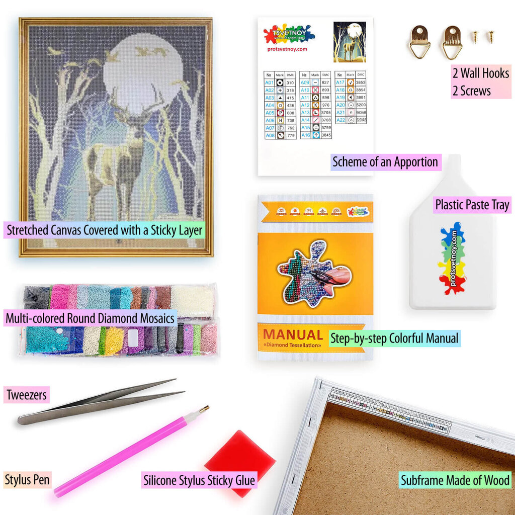 Dimantu mozaīkas komplekts uz rāmja TM Tsvetnoy - Mēness briedis LG295e 40x50 cm cena un informācija | Dimantu mozaīkas | 220.lv