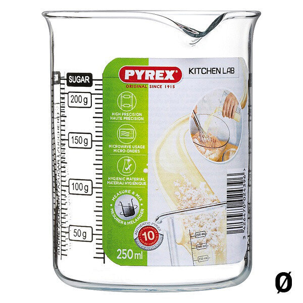 Stikls Pyrex Kitchen Lab Caurspīdīgs Stikls: Tilpums - 0,25 L cena un informācija | Glāzes, krūzes, karafes | 220.lv