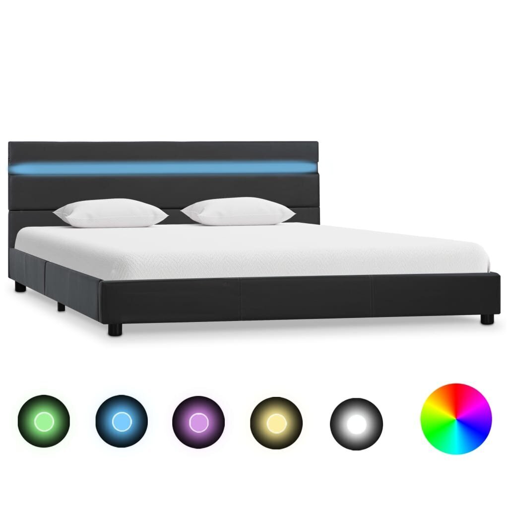 vidaXL gultas rāmis ar LED, pelēka mākslīgā āda, 160x200 cm цена и информация | Gultas | 220.lv