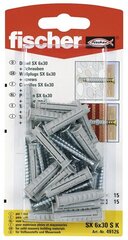 дюбеля и шурупы Fischer дюбеля и шурупы 15 штук (6 x 30 mm) цена и информация | Крепежные изделия | 220.lv