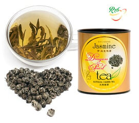 Dāvanu komplekts - ekskluzīva Ķīnas Jasmīnu zaļā tēja „Pūķa pērle” (Jasmine Green tea DRAGON PEARL) & dubultā stikla krūze cena un informācija | Tēja | 220.lv