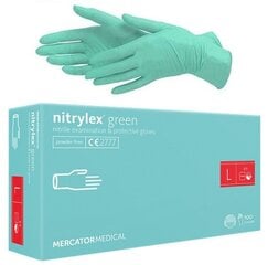 Перчатки одноразовые нитриловые Mercator Nitrylex Green, L 100 шт. цена и информация | Рабочие перчатки | 220.lv