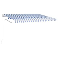 Markīze ar LED un vēja sensoru, zila/balta, 400x350 cm cena un informācija | Saulessargi, markīzes un statīvi | 220.lv