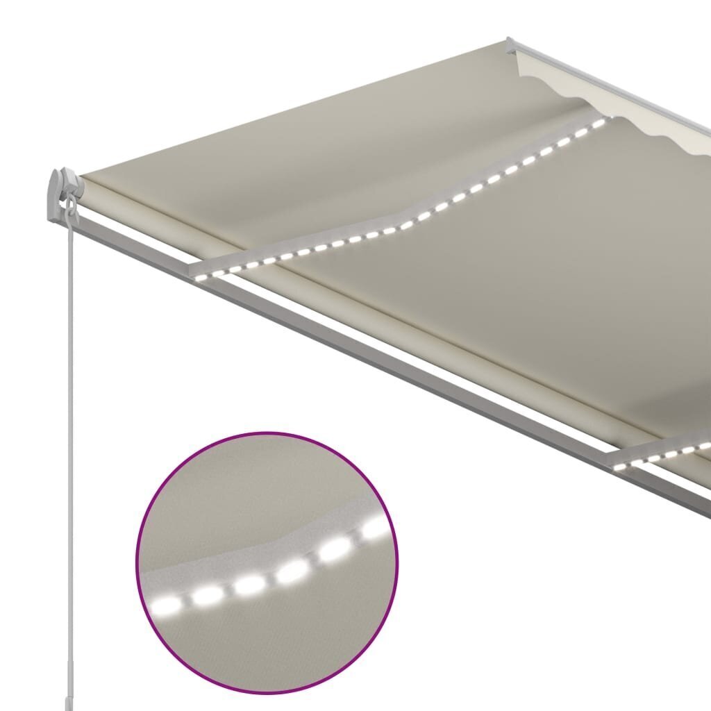 Automātiskā markīze ar LED/vēja sensoru, krēmkrāsas, 3x2.5 m cena un informācija | Saulessargi, markīzes un statīvi | 220.lv