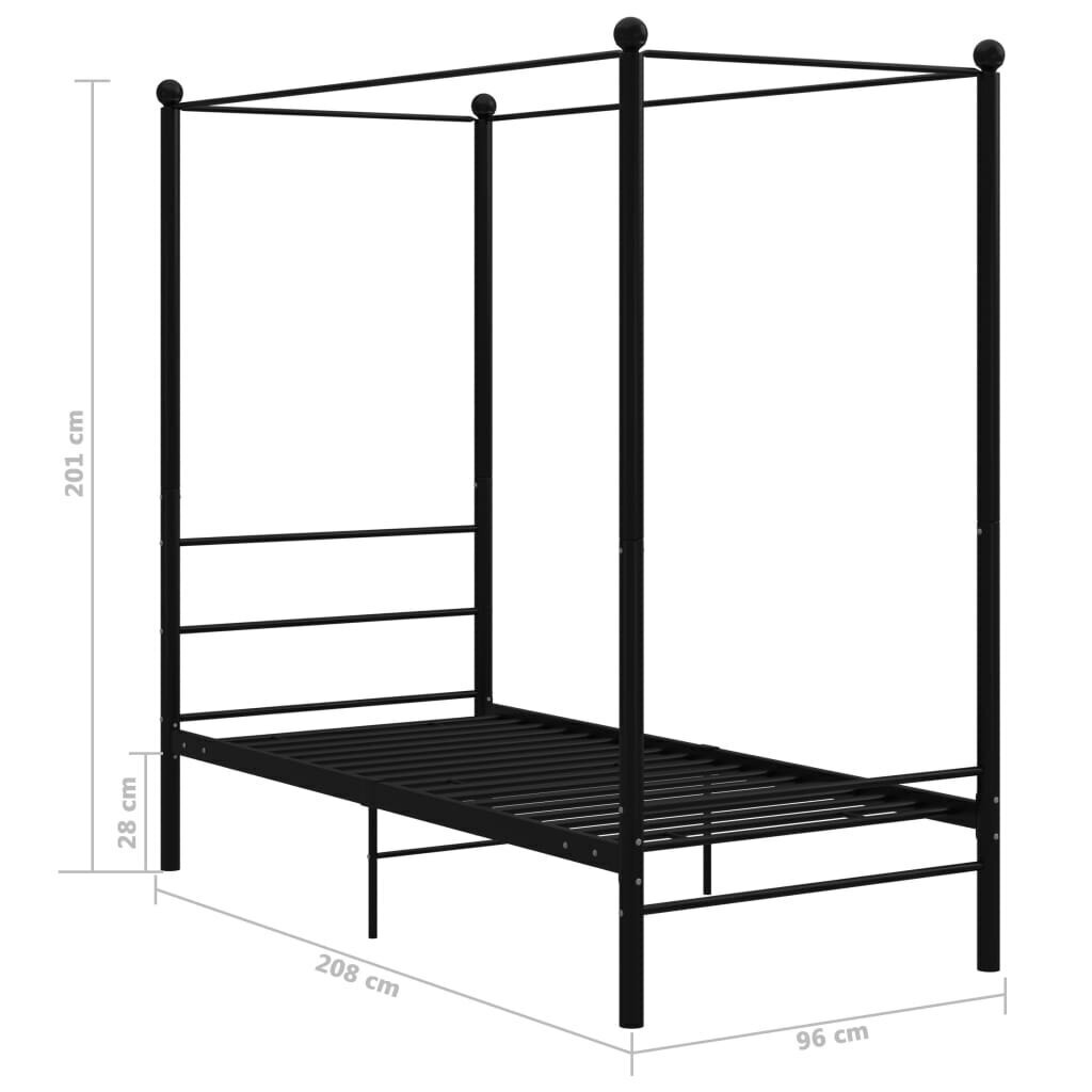 Gultas rāmis ar baldahīnu, 90x200 cm, melns cena un informācija | Gultas | 220.lv