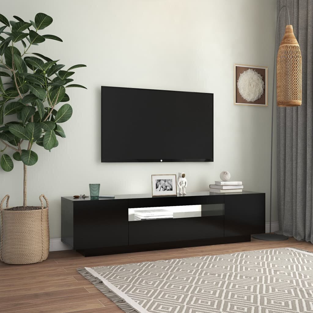 Televizora skapītis ar LED apgaismojumu, 160x35x40 cm, melns цена и информация | TV galdiņi | 220.lv