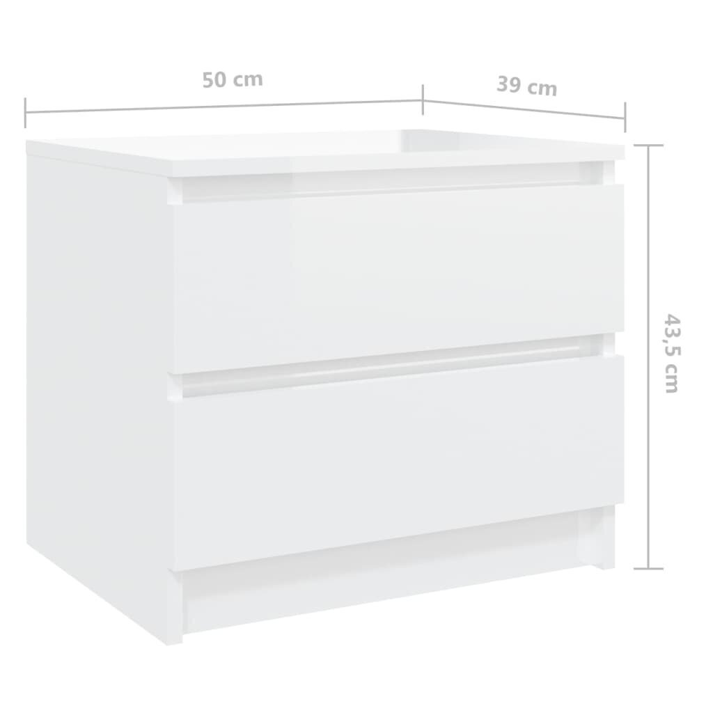 Naktsskapīši, 50x39x43,5 cm, 2 gab., balti цена и информация | Naktsskapīši | 220.lv