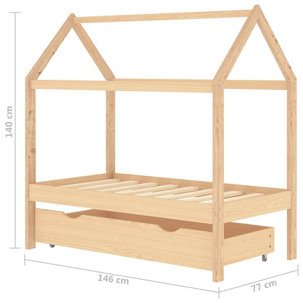 Bērnu gultas rāmis ar atvilktni, 70x140 cm, brūns цена и информация | Bērnu gultas | 220.lv