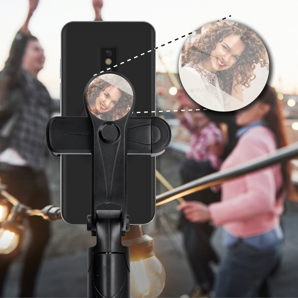 Kombinēta pašbildes nūja ar statīvu un tālvadības pults Bluetooth ar spoguli melnu SSTR-11, SELFIE STICK / BLUETOOTH CONTROL / TRIPOD cena un informācija | Selfie Sticks | 220.lv