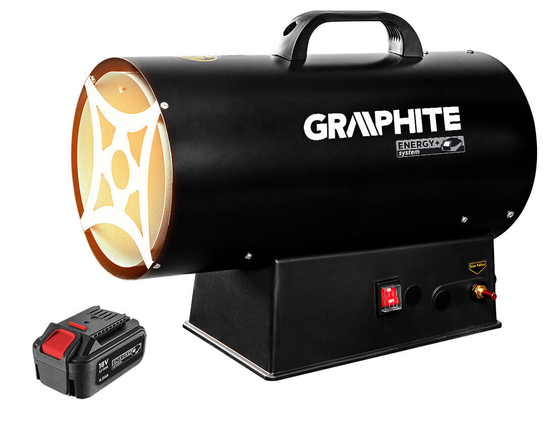 Akumulatora gāzes sildītājs GRAPHITE 58GE101 30KW, 18V, bez baterijas cena un informācija | Sildītāji | 220.lv