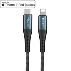 Высококачественный и прочный кабель Yesido Fast charge Lightning to USB C (toType C) 60 Вт, 2 м, mod. CA65 цена и информация | Кабели для телефонов | 220.lv