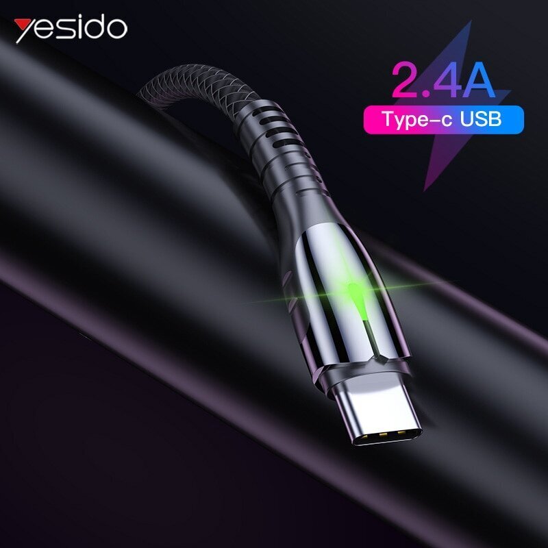 Yesido Fast charge USB to USB C(to Type C) with LED Light, zink alloy,1.2 m, mod. CA43 cena un informācija | Savienotājkabeļi | 220.lv
