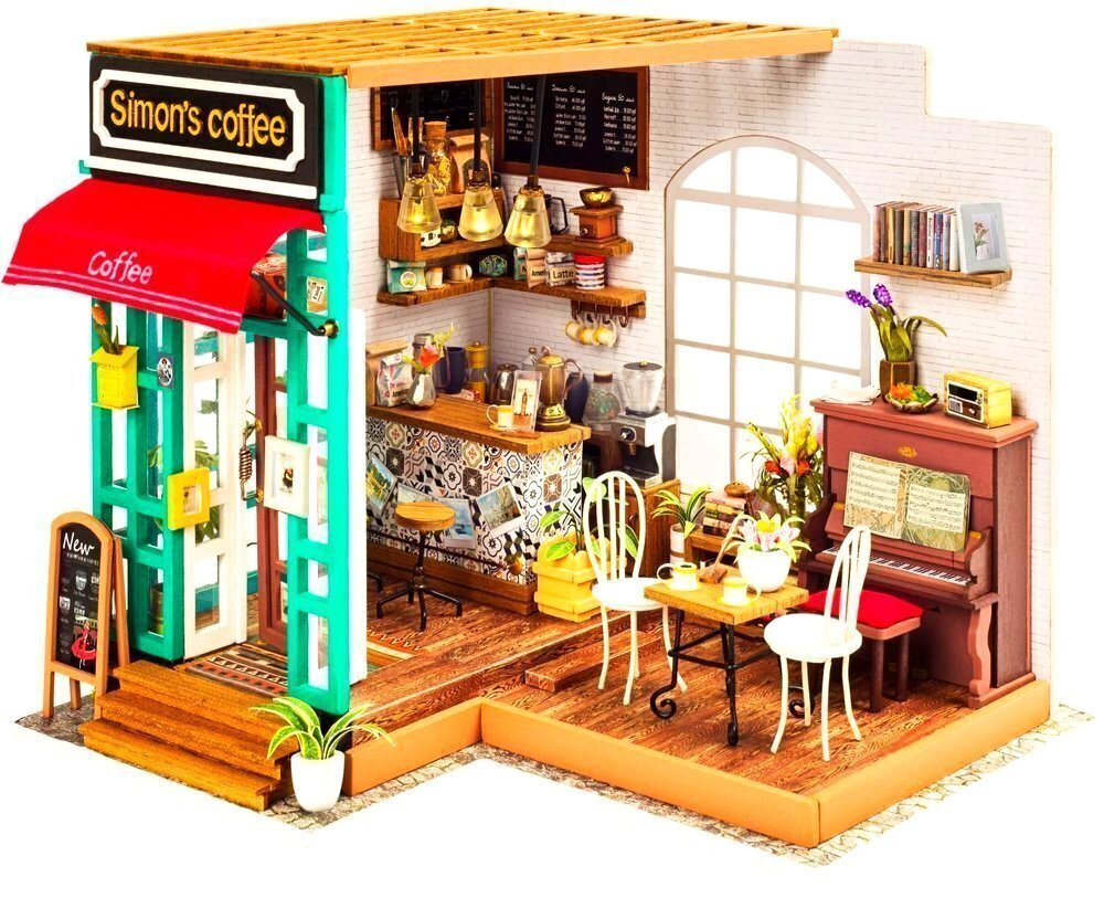 Koka saliekamā miniatūra Robotime 3D Simon's Coffee cena un informācija | Konstruktori | 220.lv
