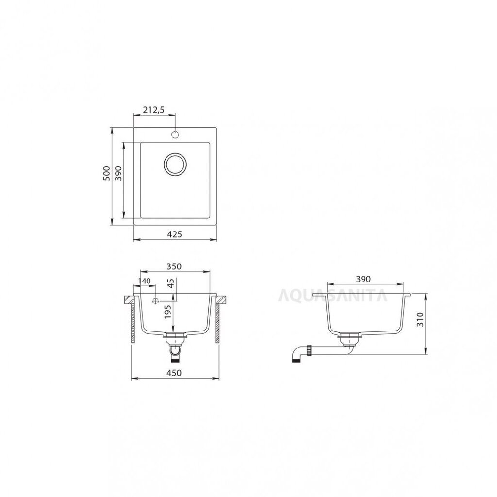 Mākslīgā granīta virtuves izlietne Aquasanita Simplex SQS100-221W cena un informācija | Virtuves izlietnes | 220.lv