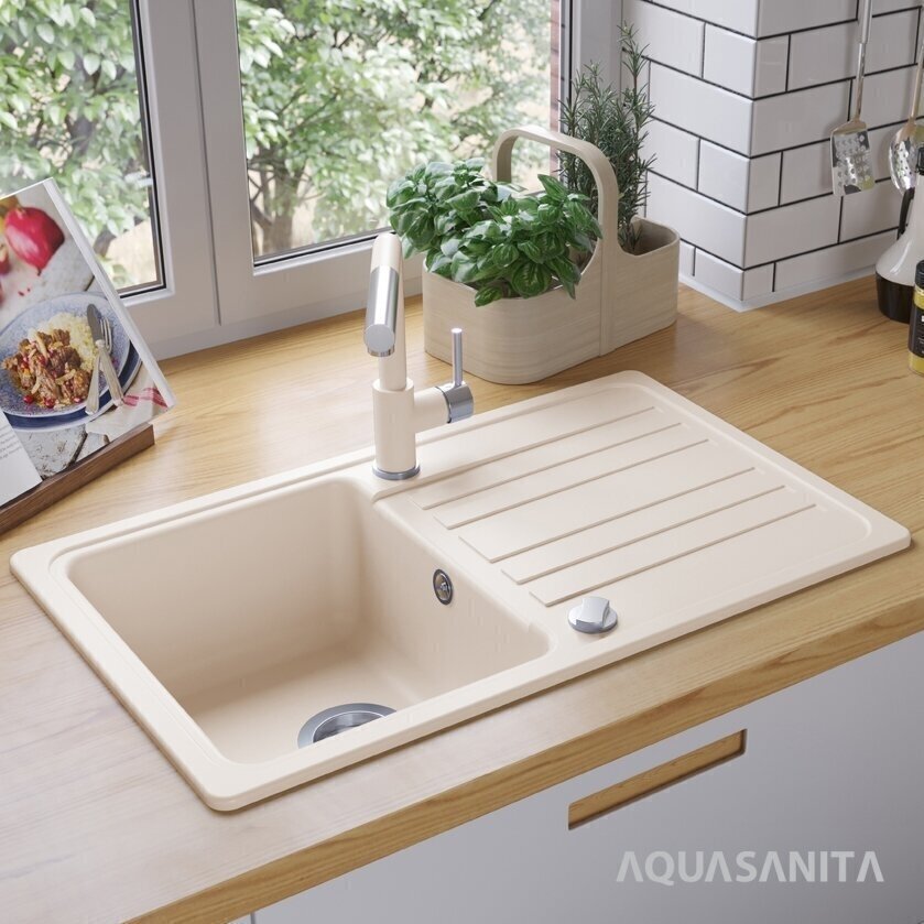 Mākslīgā granīta virtuves izlietne Aquasanita Notus SQ101-114AW цена и информация | Virtuves izlietnes | 220.lv