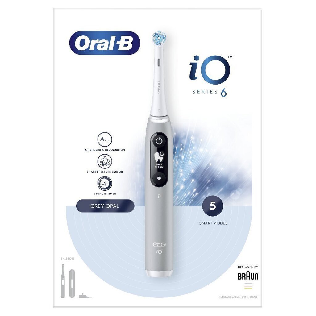 Oral-B iO6 Series Grey Opal цена и информация | Elektriskās zobu birstes | 220.lv