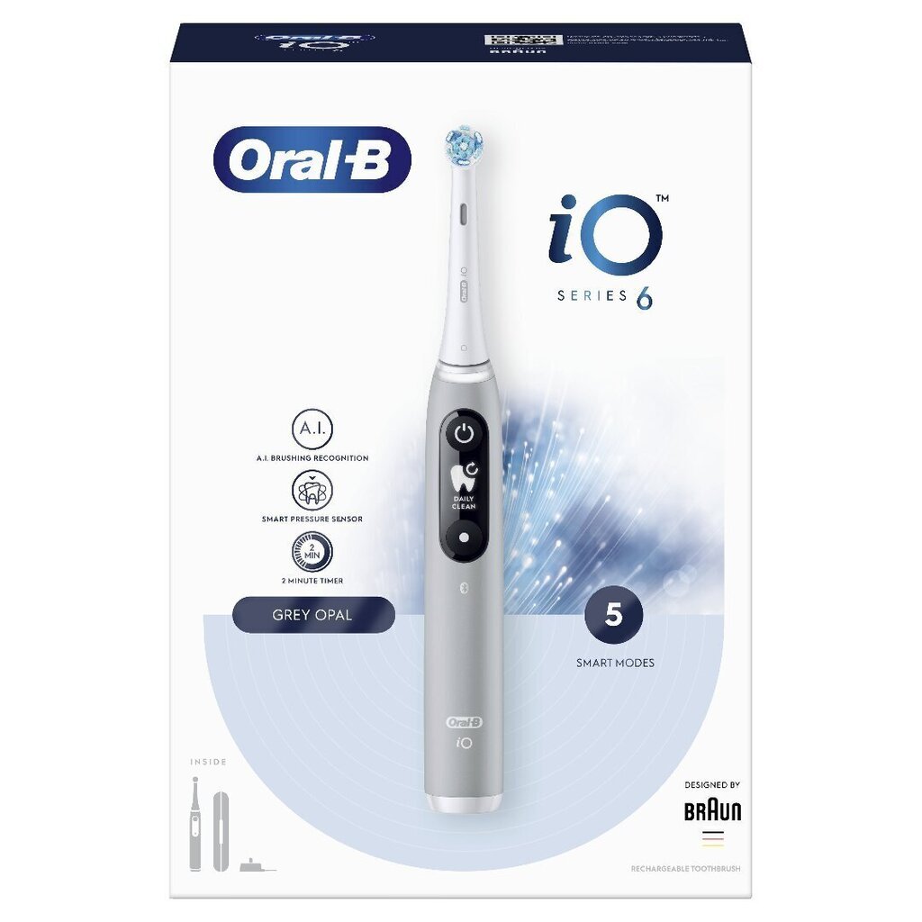 Oral-B iO6 Series Grey Opal цена и информация | Elektriskās zobu birstes | 220.lv