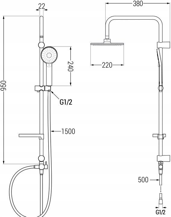 Dušas sistēma ar termostata jaucējkrānu Mexen Carl Kai 2, Black cena un informācija | Dušas komplekti un paneļi | 220.lv