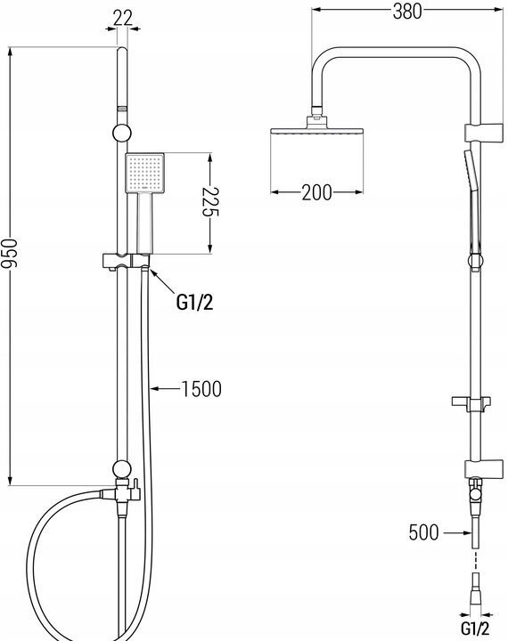 Dušas sistēma ar termostata jaucējkrānu Mexen Tord Kai, Black cena un informācija | Dušas komplekti un paneļi | 220.lv