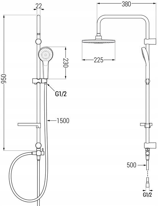 Dušas sistēma ar termostata jaucējkrānu Mexen Erik Kai, Chrome cena un informācija | Dušas komplekti un paneļi | 220.lv